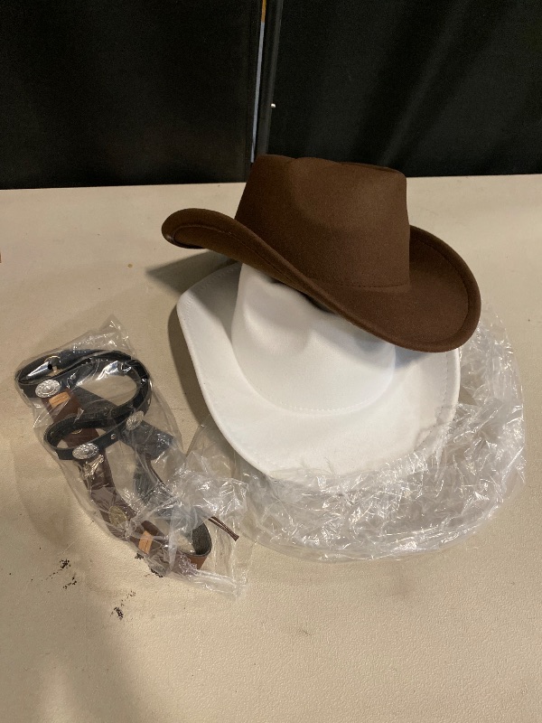 Photo 1 of 2 Pack Western Cowboy Hats for Women and Men Classic Felt Wide Brim Costume Cow Boy Hat Roll Up Brim Cowgirl Hat