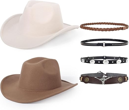 Photo 1 of 2 Pack Western Cowboy Hats for Women and Men Classic Felt Wide Brim Costume Cow Boy Hat Roll Up Brim Cowgirl Hat