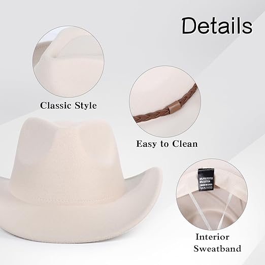 Photo 1 of 2 Pack Western Cowboy Hats for Women and Men Classic Felt Wide Brim Costume Cow Boy Hat Roll Up Brim Cowgirl Hat