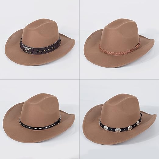 Photo 1 of 2 Pack Western Cowboy Hats for Women and Men Classic Felt Wide Brim Costume Cow Boy Hat Roll Up Brim Cowgirl Hat