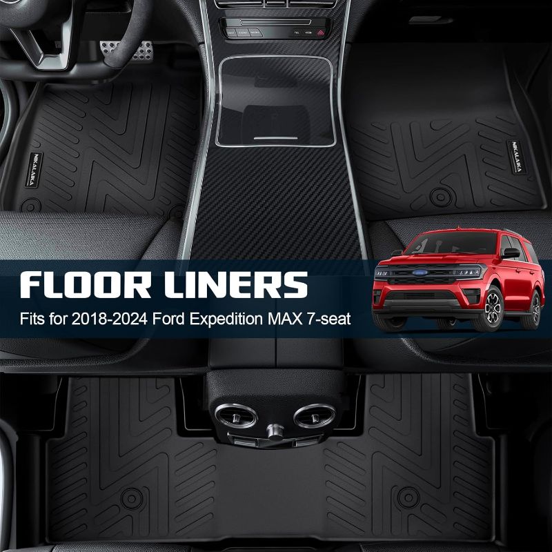 Photo 1 of Floor Mats & Cargo Liner with Backrest Mat for 2018-2024 Ford Expedition 7 Seats with 2nd Bucket Seats (Only Fit MAX Or L) All Weather Protection TPE Rubber Floor Liners Accessories, Black