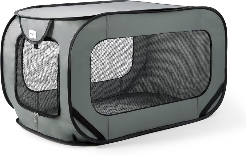 Photo 1 of Portable Large Dog Bed - Pop Up Dog Kennel, Indoor Outdoor Crate for Pets, Portable Car Seat Kennel, Cat Bed Collection, Dark Grey