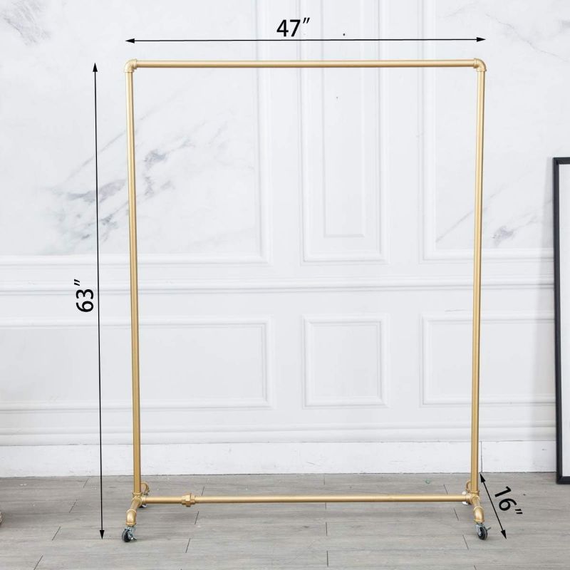 Photo 1 of Gold,1",47"Wx63"Tx16"D)Industrial Pipe Clothing Rack,Vintage Commercial Grade Pipe Clothes Racks,Rolling Rack for Hanging Clothes Retail Display,Heavy Duty Steampunk Iron Ballet Garment Racks