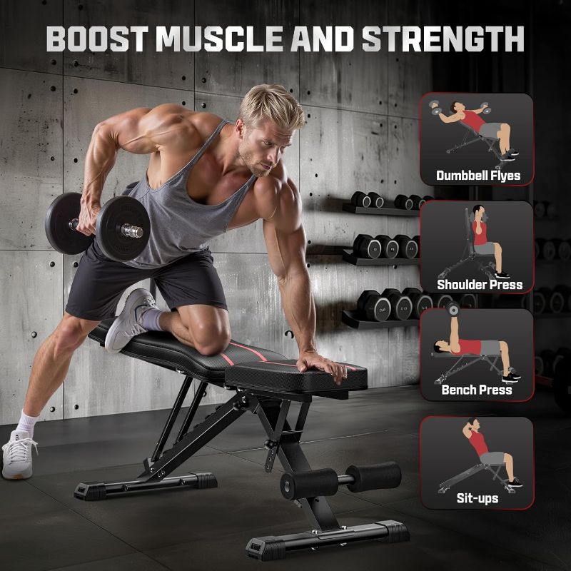 Photo 1 of FLYBIRD Adjustable Bench,Utility Weight Bench for Full Body Workout- Multi-Purpose Foldable Incline Bench (Black)