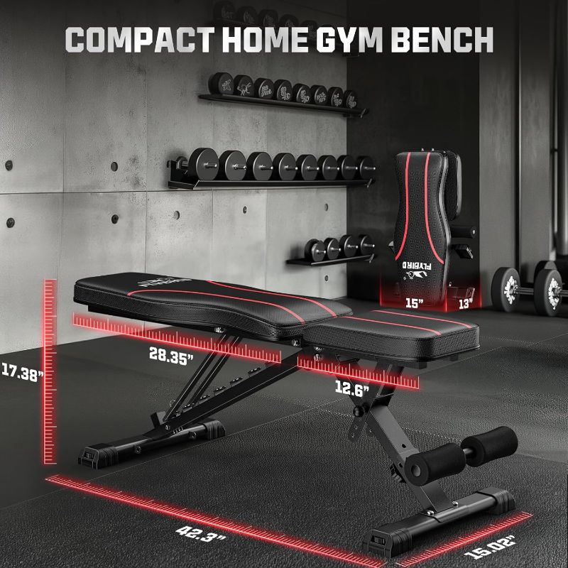 Photo 1 of FLYBIRD Adjustable Bench,Utility Weight Bench for Full Body Workout- Multi-Purpose Foldable Incline Bench (Black)