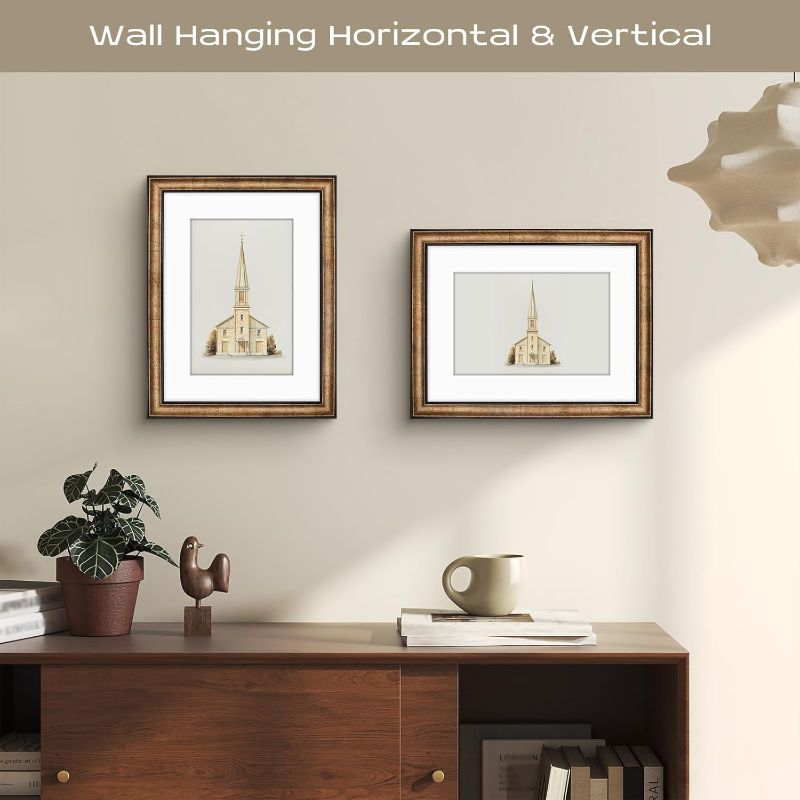 Photo 1 of Golden State Art, 12x16 Black Trim Gold Frame - White Mat for 8x12 Photo - Vintage Antique Style - Brushed Texture Finish - Wall Mounting - Portrait/Landscape - Tempered Glass