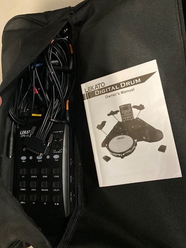 Photo 1 of LEKATO Electronic Drum Set, Portable Electric Drum Set for Beginner with Quiet Mesh Snare Drum Pads, 220+ Sounds, USB MIDI, 2 Switch Pedal, Electric Drum Kit with Travel Bag.
