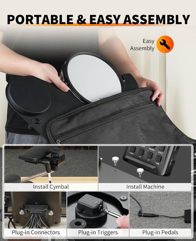 Photo 1 of LEKATO Electronic Drum Set, Portable Electric Drum Set for Beginner with Quiet Mesh Snare Drum Pads, 220+ Sounds, USB MIDI, 2 Switch Pedal, Electric Drum Kit with Travel Bag.