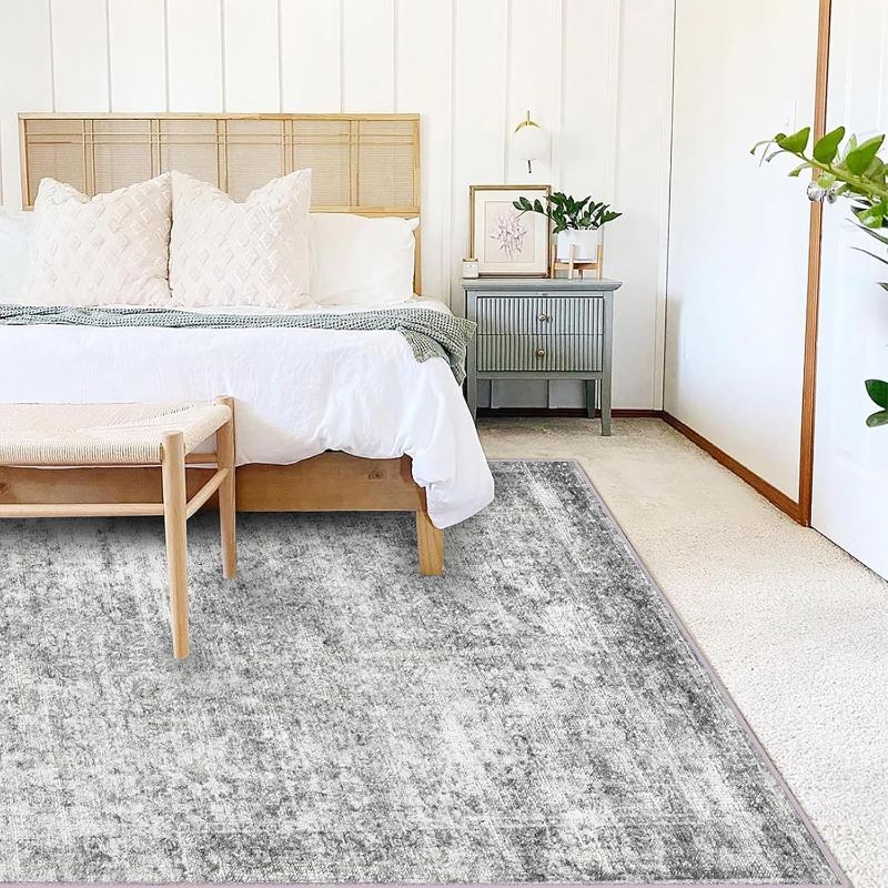 Photo 1 of Area Rug 6x9 Washable Rug Gray Vintage Traditional Floor Cover Thin Rug Retro Kitchen Indoor Distressed Non Slip Carpet Floral Print Mat Living Room Bedroom Dining Room