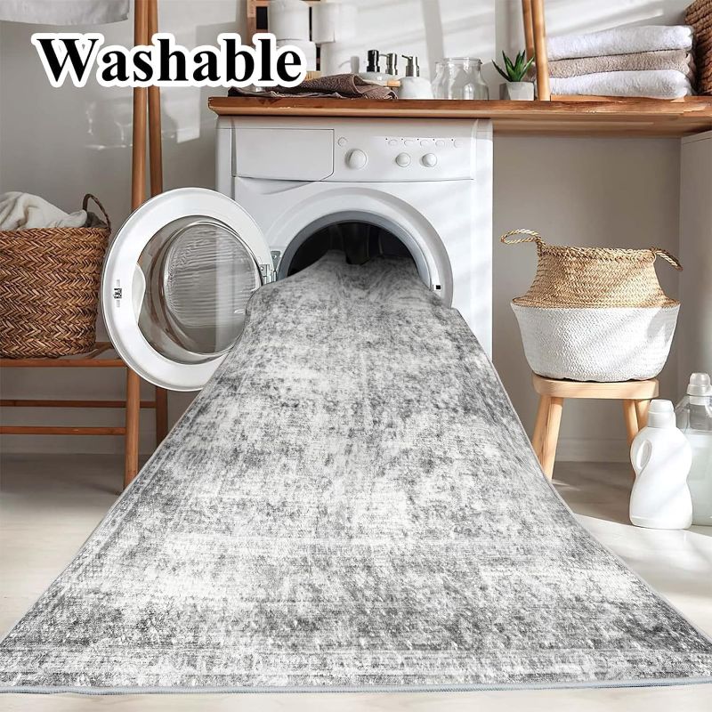 Photo 1 of Area Rug 6x9 Washable Rug Gray Vintage Traditional Floor Cover Thin Rug Retro Kitchen Indoor Distressed Non Slip Carpet Floral Print Mat Living Room Bedroom Dining Room