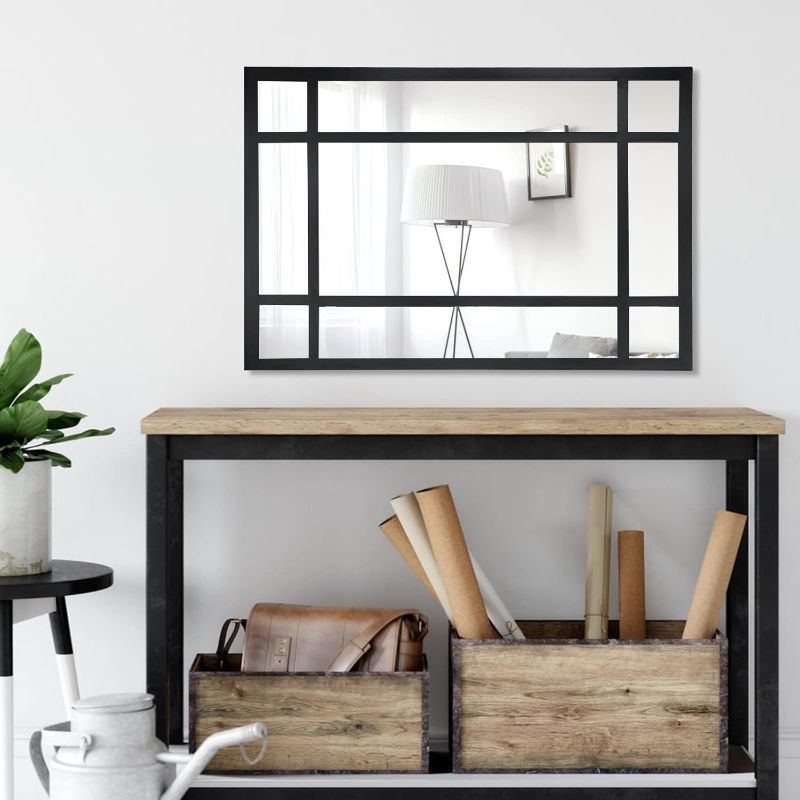 Photo 1 of Black Rectangle Mirror, Farmhouse Decorative Wall Mirror for Entryway, Living Room, Bedroom, Hallway, Fireplace, Accent Wall Decor (Black1, 29.5" x 20")