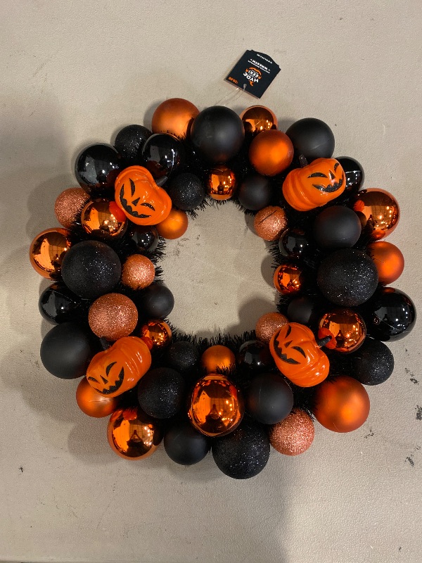 Photo 1 of Halloween decor shatterproof pumpkin wreath . 