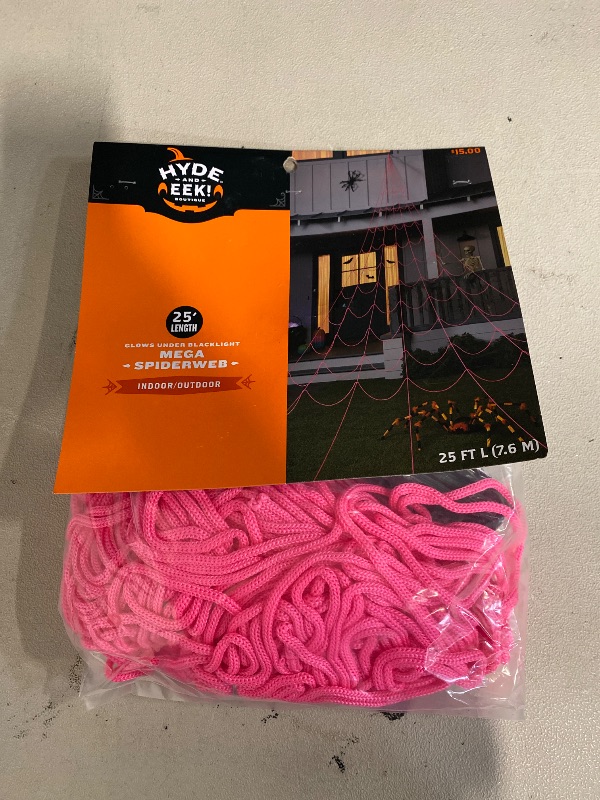 Photo 1 of Indoor/Outdoor Black Light Responsive Pink Spider Web Wedge Shaped Halloween Decorative Prop - Hyde & EEK! 