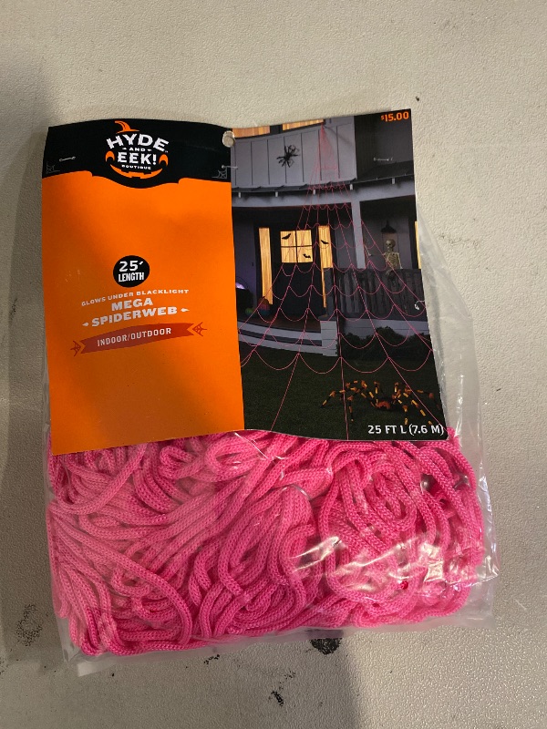 Photo 1 of Indoor/Outdoor Black Light Responsive Pink Spider Web Wedge Shaped Halloween Decorative Prop - Hyde & EEK! 