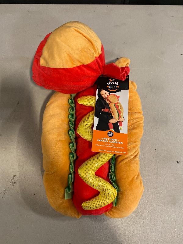 Photo 1 of Baby Hot Dog Infant Carrier and Hat Halloween Costume - Hyde and EEK! 