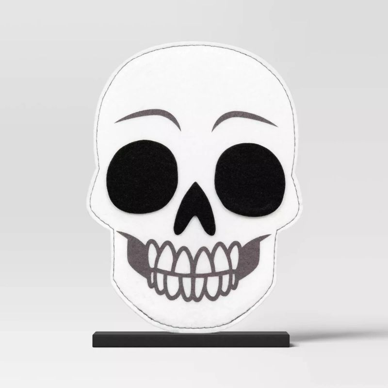 Photo 1 of 9" Felt Skull on Stand Halloween Decorative Figurine - Hyde & EEK! 
bundle of 5 !
