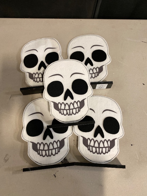 Photo 1 of 9" Felt Skull on Stand Halloween Decorative Figurine - Hyde & EEK! 
bundle of 5 !