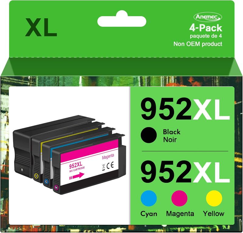 Photo 1 of Compatible 952XL Ink Cartridge Replacement for HP Officejet Pro 8710 7740 8720 8210 8715 8702 7720 8730 8740 8216 8725 8700, Black, Cyan, Magenta, Yellow, 4-Pack