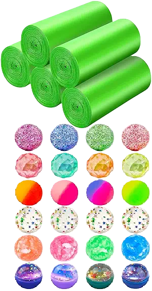 Photo 1 of 24 Pieces Bouncy Balls 32mm Bounce Balls 6 Styles High Bouncing Balls Toys for Kids Party Favors Birthdays Gift Classroom + MAVGV 4 Gallon Small Trash Bags Garbage Bags,100 Pcs Strong Bathroom Wastebasket Can Liners trash Bags for Home Office Kitchen (Gre