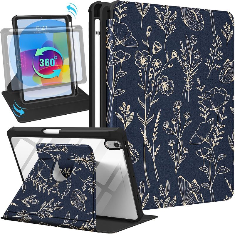 Photo 1 of iPad Mini 7/6 Case - for iPad Mini 6th/7th Generation Cases Women Cute Folio Cover Pencil Holder Girls Girly Floral Aesthetic Pretty Rotating Stand for Apple Mini 6/A17 Pro Case 8.3 Inch