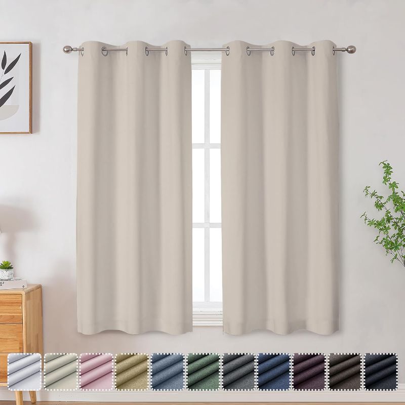 Photo 1 of OVZME Rhea 100% Blackout Curtains 54 inch Long 2 Panels for Living Room, Thermal Insulated Textured Blackout Curtains, Heat and Full Light Blocking Panels for Bedroom (Light Taupe, 40Wx54L, Grommets)