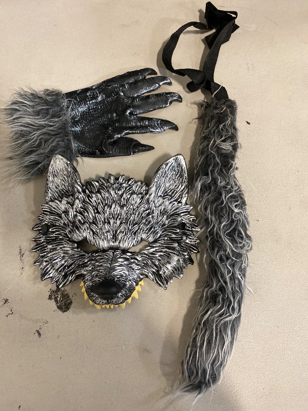 Photo 1 of HyperFun Werewolf Costume Halloween Wolf Mask Gloves and Tails Set, Realistic Wolf Costume Cosplay Accessories Kit