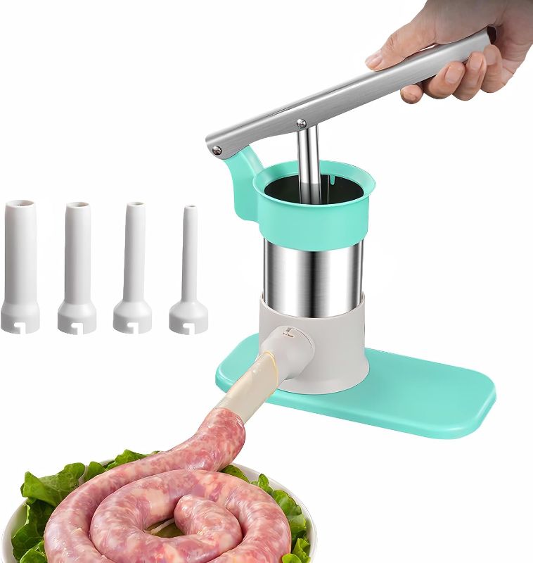 Photo 1 of Personal Use Manual Sausage Stuffer for Kitchen, Stainless Steel Sausage Maker Machine, Tubes of 4 Size, Easy To Clean, Essential Kitchen Tools