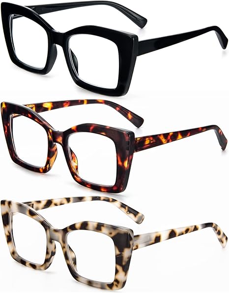 Photo 1 of REAVEE Oversized Square Reading Glasses Oprah Style for Women, Blue Light Blocking Large Frame Computer Readers Spring Hinge