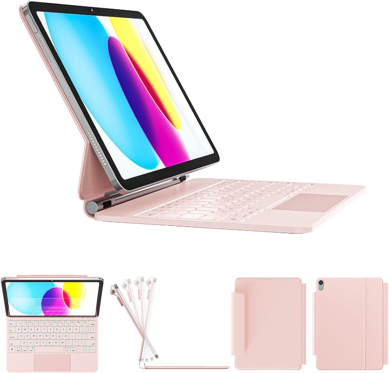 Photo 1 of iPad 11th(A16, 2025)/10th Generation Case with Keyboard, Magic Keyboard 2022, Springy Backlit Keys, Stain-Resistant Surface, Multi-Touch Trackpad,Pink