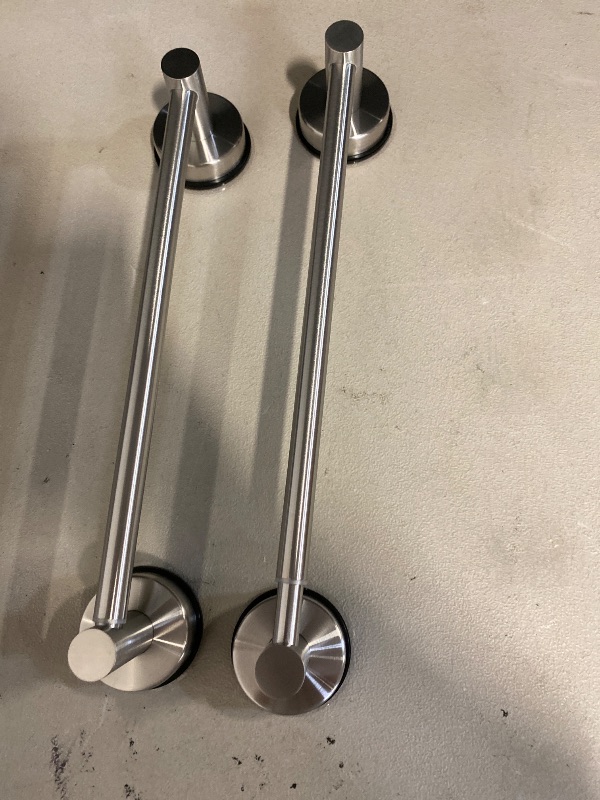 Photo 1 of Suction Cup Towel Bar for Bathroom 17 Inch Set of 2 Brushed Nickel Towel Holder Stainless Steel Premium Kitchen Towel Rack Wall Mounted