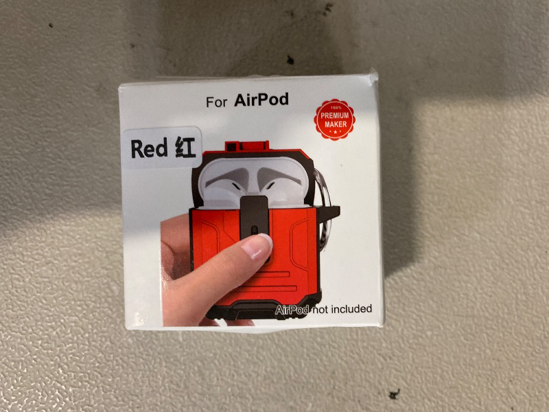 Photo 1 of Armor Earphone Cover Case for Airpods 4 Generation, Military Grade Full Body Shockproof Protection Hard Case, Support Wireless Charging with Keychain, Magnetic Lid, Front LED Visible, Red