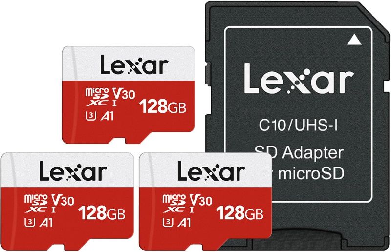 Photo 1 of Lexar Micro SD Card 128 GB Pack of 3 Memory Card Micro SD with SD Adapter, Up to 100 MB/s Read Speed, UHS-I, U3, A1, V30, C10, 4K UHD microSDXC Memory Card
