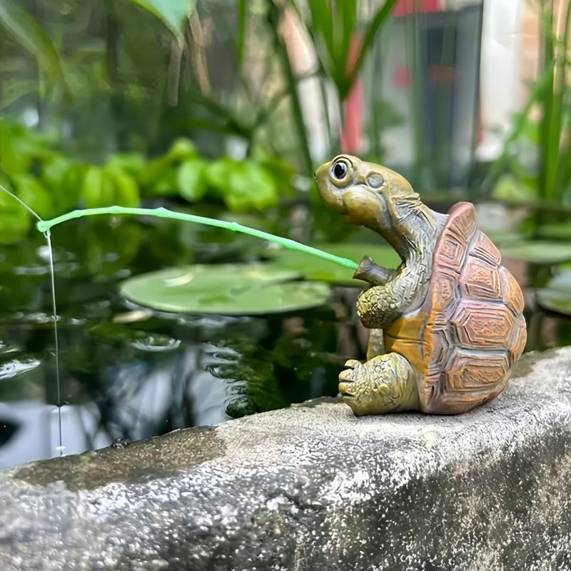 Photo 1 of Charming Resin Turtle Fishing Statue, for Outdoor Garden, Patio, and Pond Decor, Ideal Gift Turtle Decor