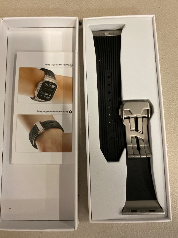 Photo 1 of Watch Band for Apple Watch Ultra 2 Band 49mm 46mm 45mm 44mm, Men Luxury Rugged Silicone Rubber Strap with Metal Connector & Folding Clasp for iWatch Series 10 9 8 7 6 5 4 3 2 1 SE