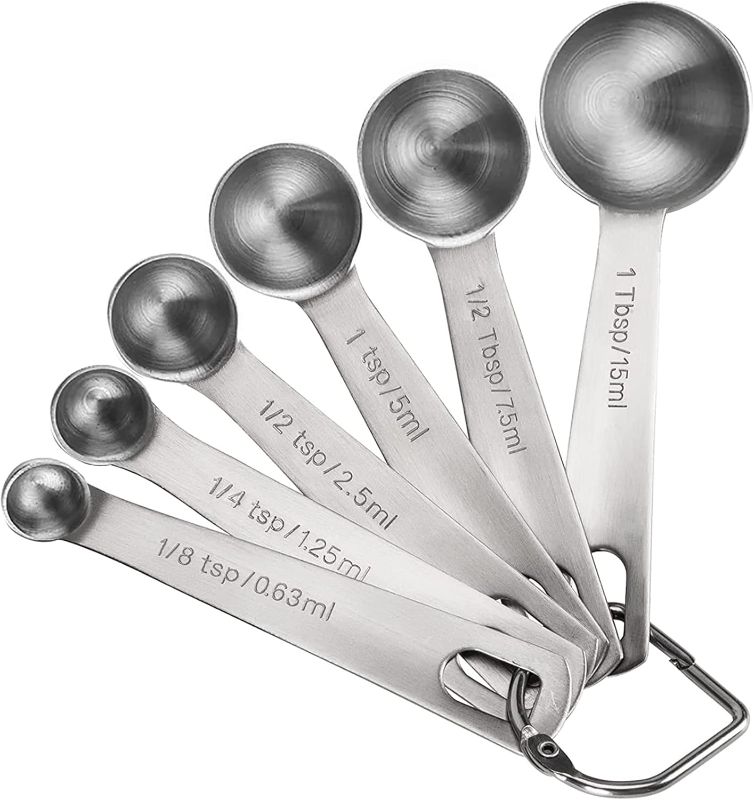 Photo 1 of Measuring Spoons, Premium Heavy Duty 18/8 Stainless Steel Measuring Spoons Cups Set, Small Tablespoon with Metric and US Measurements, Set of 6 for Measuring Dry and Liquid Ingredients
