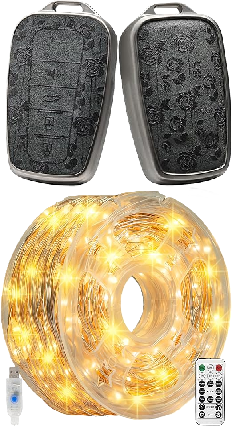 Photo 1 of Dazzle Bright Fairy Lights, 66 FT 200 LED USB Power Photo String Lights with Remote, 8 Modes Waterproof Dorm Lights for Home Indoor Party Tree Yard Christmas Decorations (Warm White) + Toyota Key Fob Cover,Premium Soft TPU and Leather Key Case Protector C
