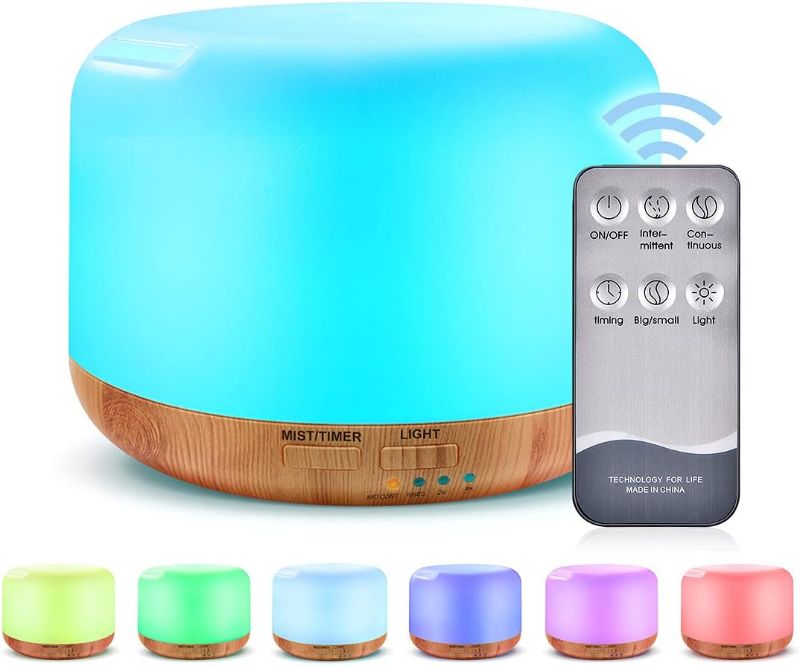 Photo 1 of 300ML Essential Oil Diffuser, Remote Control Ultrasonic Aromatherapy Oil Diffusers Cool Mist Humidifier, Waterless Auto-Off and 7 LED Light Colors for Bedroom, Yoga, SPA, Baby