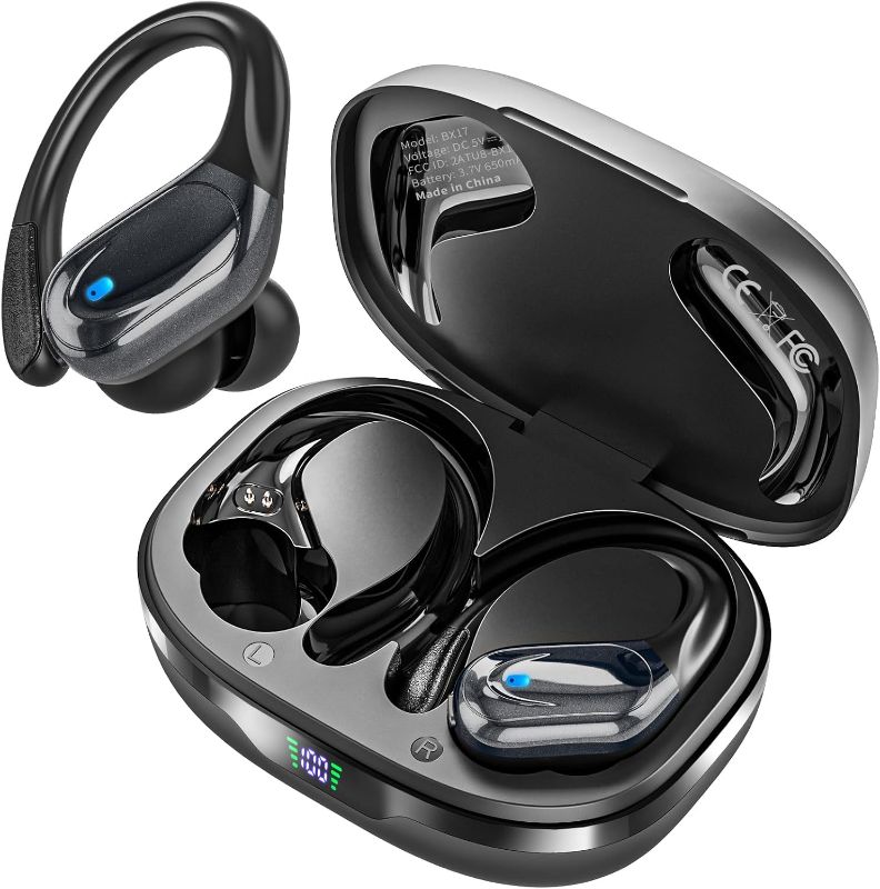 Photo 1 of Catitru Wireless Earbuds Bluetooth Headphones 80H Playback Ear Buds Power Display with Noise Canceling Mic with Earhooks for Sports/Workout - Black