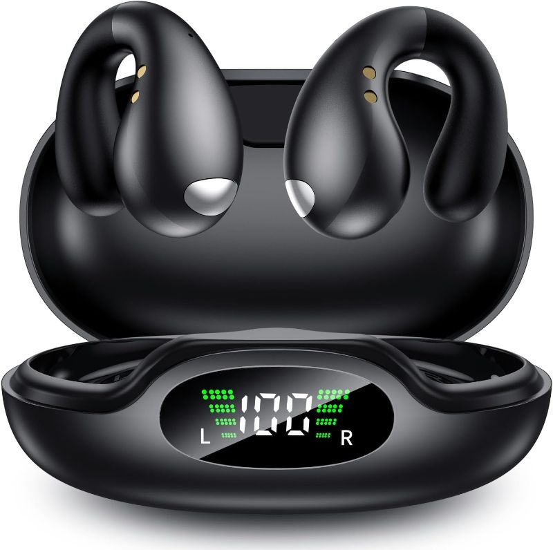 Photo 1 of Ultra Open Ear Earbuds - Ergonomic Clip-On Earbuds, Bone Conduction Over-The-Ear Headphones with Waterproof Design, Black
