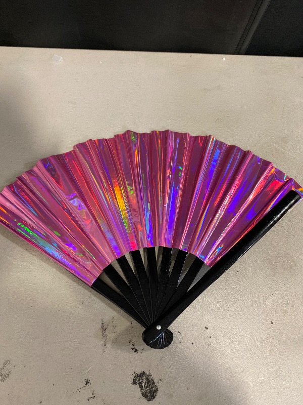 Photo 1 of Large Folding Hand Rave Fan,Clack Handheld Fan,Holographic Purple Laser Hand Fan,for Line Dancing,Festivals,Rainbow Outfits,Disco Party,Home Decoration and Cooling
