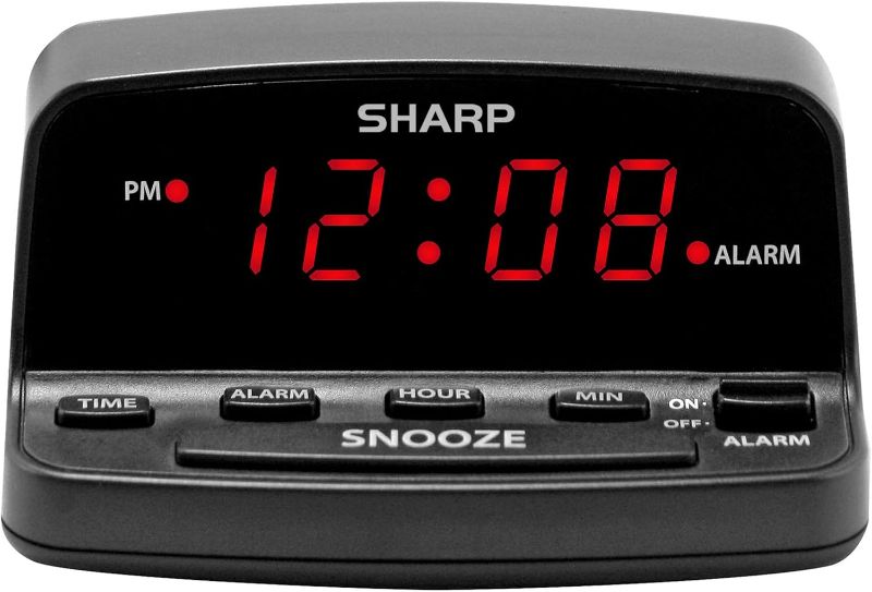 Photo 1 of Sharp Digital Alarm Clock with Keyboard Style Controls, Battery Back-up, Easy to Use with Simple Operation, Black Case with Red LED Display