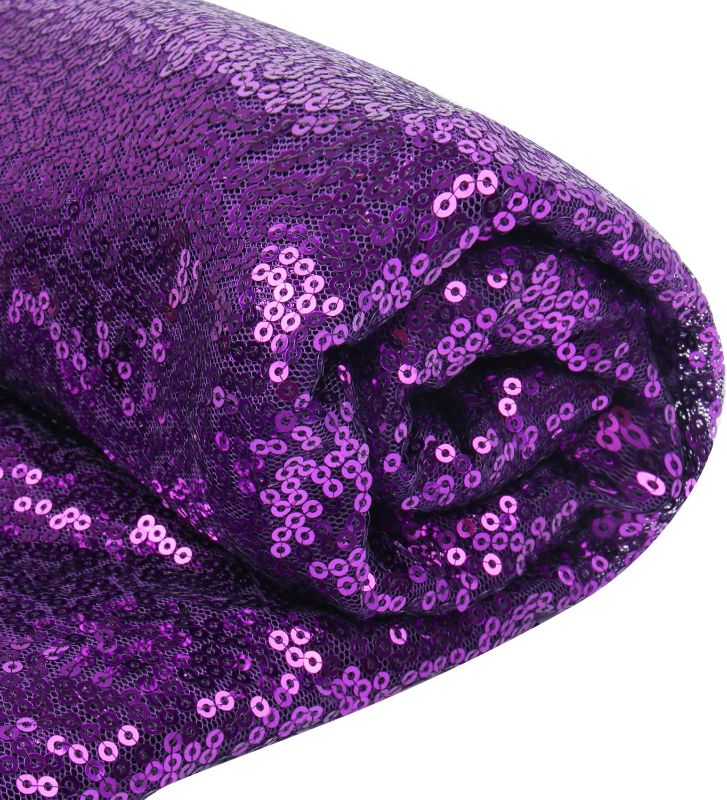 Photo 1 of 2 Pack 3 Feet Sequin Fabric by The Yard, Sparkly Embroidery Sequins Fabric for DIY Sewing Tablecloth Wedding Party Decor(Dark Purple)