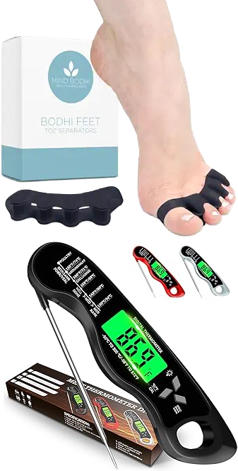 Photo 1 of Mind Bodhi Toe Separators - Correcting Bunions and Restoring Toes to Their Original Shape - For Men and Women - Toe Spacers Bunion Corrector – Black + Cooking Thermometer,IP67 Waterproof Digital Meat Thermometer with Backlight, Calibration & Hold Function
