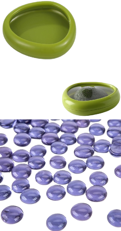 Photo 1 of DomeStar 1LB Flat Glass Marbles, Purple Decorative Marbles for Vases Aquarium Pebbles Fish Tank Rocks Vase Fillers DIY Crafts Table Scatter Decor + Avocado Saver, Fruit Storage Containers for Fridge, Fruit and Vegetable Anti-Oxidation Storage Box, Silicon