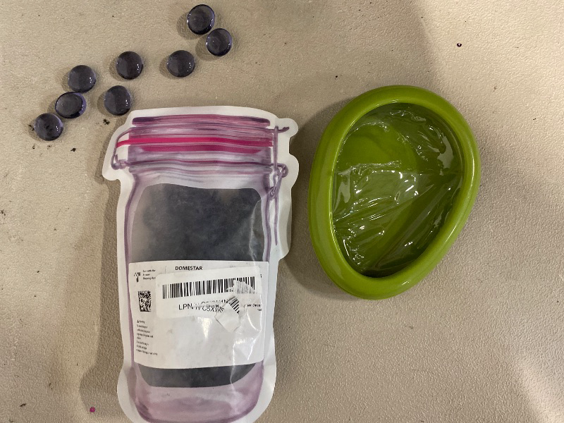 Photo 1 of DomeStar 1LB Flat Glass Marbles, Purple Decorative Marbles for Vases Aquarium Pebbles Fish Tank Rocks Vase Fillers DIY Crafts Table Scatter Decor + Avocado Saver, Fruit Storage Containers for Fridge, Fruit and Vegetable Anti-Oxidation Storage Box, Silicon