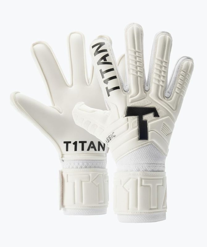 Photo 1 of T1TAN Classic 1.0 White-Out Junior (FP) Soccer Gloves Kids - Goalie Gloves for Goalkeeper - Football - Kids & Youth - with Finger Protection