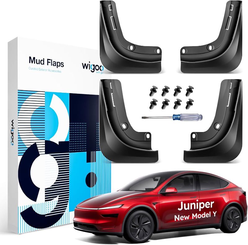 Photo 1 of 2025 New Tesla Model Y Juniper Accessories Mud Flaps [Stay Clean, Protect Paint] All Weather Guards, No Drilling Required, for Tesla New Model Y 2025 2026 Launch, Thicker Version (Set of 4)
