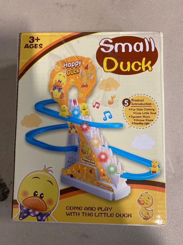 Photo 1 of Small Ducks Climbing Toys, Electric Llittle Duck Climbing Stairs Toy, Funny Duck Roller Coaster Track Toy with 9 Duck LED Lights & Music Button, Small Duck Slide Toy for Toddlers Kids and Baby