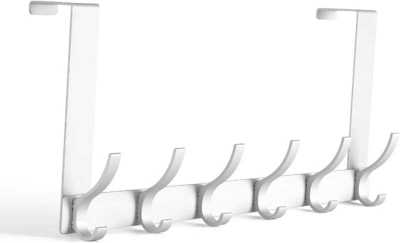 Photo 1 of Over The Door Hooks, Door Hanger Hooks for Hanging, Over The Doors Towel Racks for Bathroom with 10 Coat Hook, Coat Rack Bathroom Accessories 1 Pack, Silver)