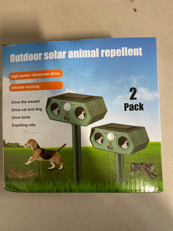 Photo 1 of 2 Pack 2025 Ultrasonic Animal Repellent Outdoor Cat Repellent Devices Solar Animal Repeller Motion Activated Deterrent to Scare Deer Squirrel Rabbit Raccoon Skunk for Yard Lawn Outdoor